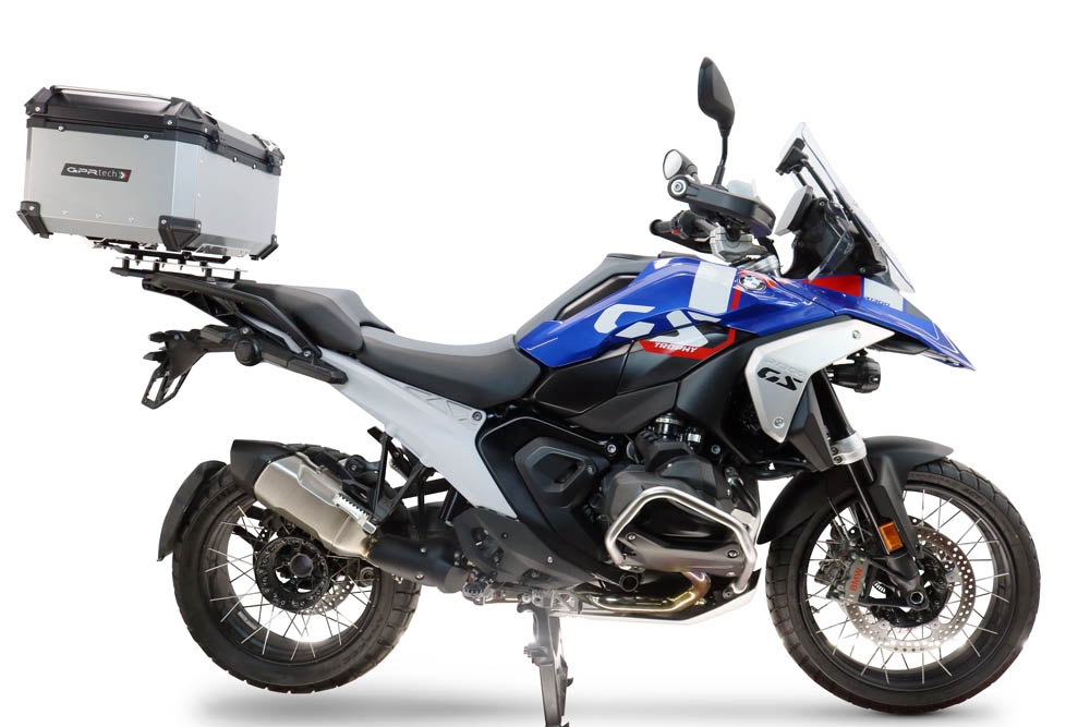 Top case GPR TECH compatible with  Bmw R 1300 GS Adventure 2024/2026 Top Case Alpitech en aluminium, couleur argent avec plaque spécifique pour porte-bagages arrière Capacité Litres 55