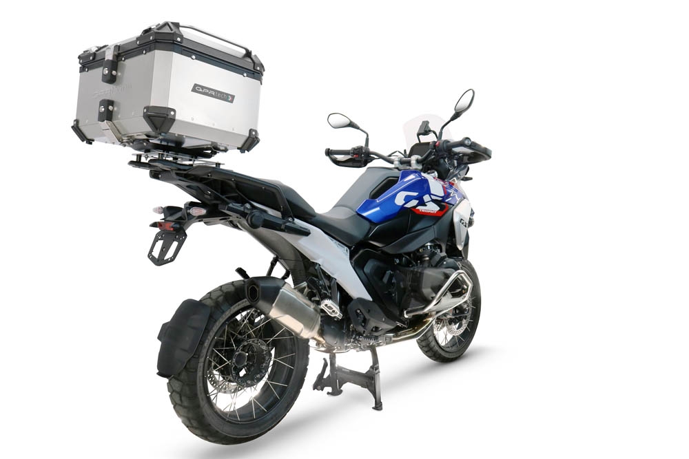Top case GPR TECH compatible with  Bmw R 1300 GS Adventure 2024/2026 Top Case Alpitech en aluminium, couleur argent avec plaque spécifique pour porte-bagages arrière Capacité Litres 55