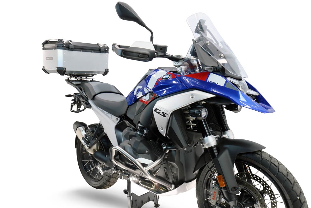 Top case GPR TECH compatible with  Bmw R 1300 GS Adventure 2024/2026 Top Case Alpitech en aluminium, couleur argent avec plaque spécifique pour porte-bagages arrière Capacité Litres 55