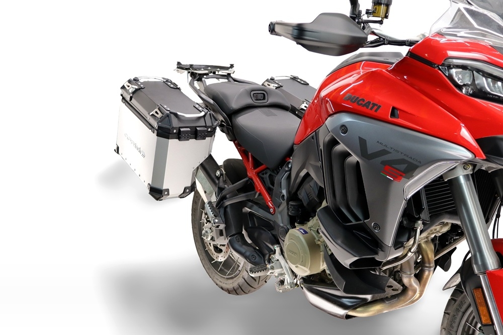 GPR TECH compatible with  Ducati Multistrada V4 - V4S 2025/2026 Paire de valises latérales en aluminium avec côté droit profilé, couleur argent avec support de valise spécifique TECH-EVO  Capacité 38 LT. + 32 LT.