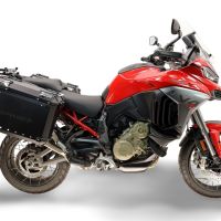 GPR TECH compatible with  Harley Davidson Pan America 1250 2020/2024 Paire de valises latérales en aluminium avec côté droit profilé, couleur noire avec support de valise spécifique TECH-EVO  Capacité 38 LT. + 32 LT.