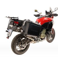 GPR TECH compatible with  Harley Davidson Pan America 1250 2020/2024 Paire de valises latérales en aluminium avec côté droit profilé, couleur noire avec support de valise spécifique TECH-EVO  Capacité 38 LT. + 32 LT.