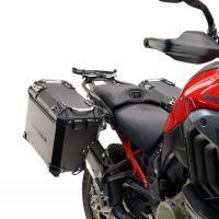 GPR TECH compatible with  Harley Davidson Pan America 1250 2020/2024 Paire de valises latérales en aluminium avec côté droit profilé, couleur noire avec support de valise spécifique TECH-EVO  Capacité 38 LT. + 32 LT.