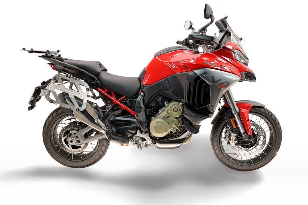 GPR TECH compatible with  Ducati Multistrada V4 - V4S 2025/2026 Paire de valises latérales en aluminium avec côté droit profilé, couleur argent avec support de valise spécifique TECH-EVO  Capacité 38 LT. + 32 LT.
