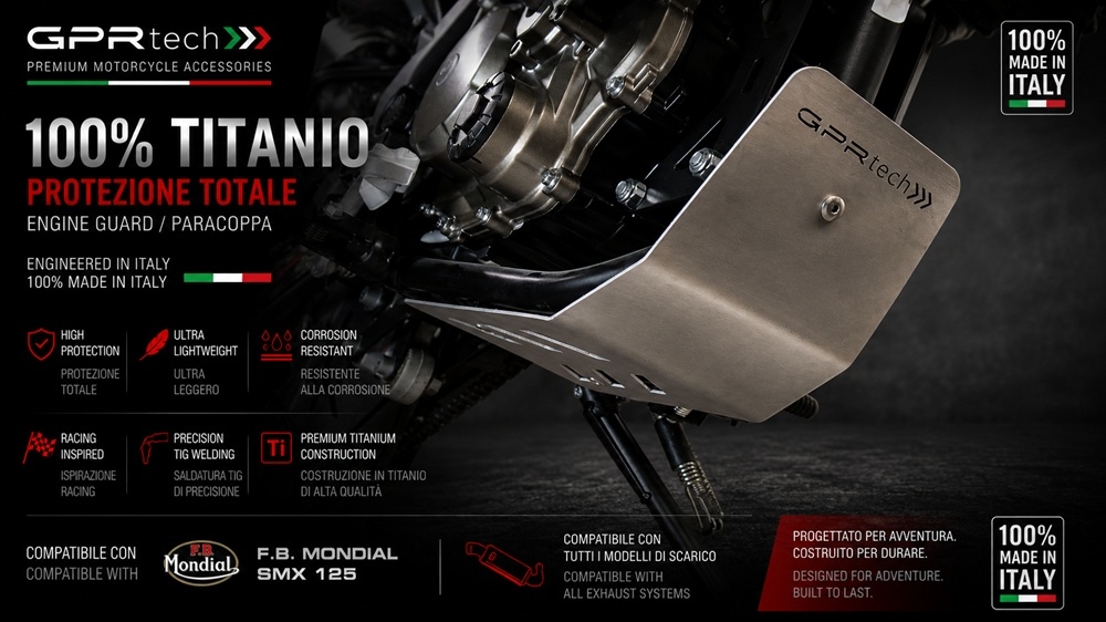 GPR TECH compatible with  F.B. Mondial Smx 125 Enduro 2018/2020 e4 Supermoto 2018/2020 e4 Sabot moteur en titane 