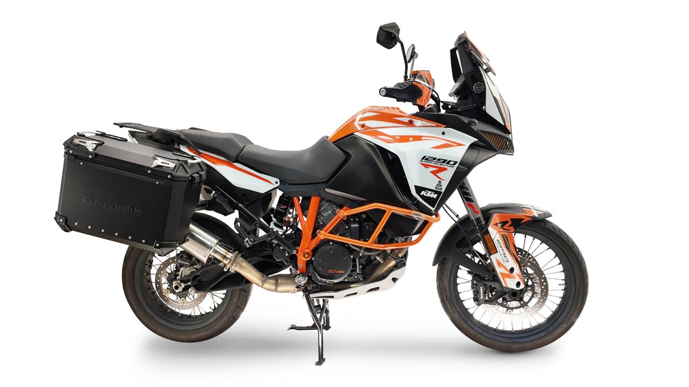 GPR TECH compatible with  Ktm Lc 8 1290 Super Adv 2015/2016 e3 GPR TECH Pair of side cases aluminum made with contoured right side, black color with specific pannier holder Capacity 38 LT. + 32 LT.