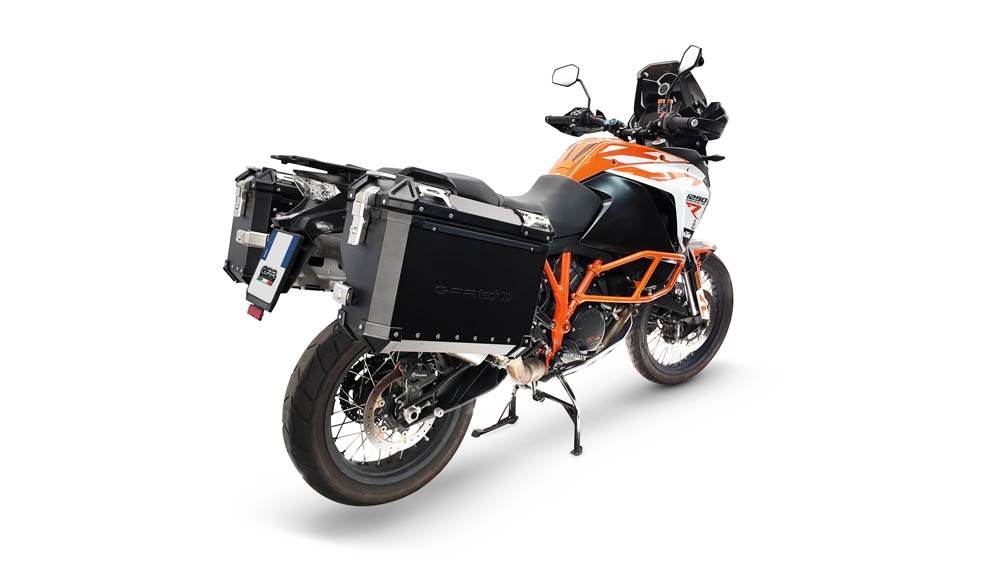 GPR TECH compatible with  Ktm Lc 8 1290 Super Adv 2015/2016 e3 GPR TECH Pair of side cases aluminum made with contoured right side, black color with specific pannier holder Capacity 38 LT. + 32 LT.
