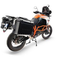 GPR TECH compatible with  Ktm Lc 8 1290 Super Adv 2015/2016 e3 GPR TECH Pair of side cases aluminum made with contoured right side, black color with specific pannier holder Capacity 38 LT. + 32 LT.