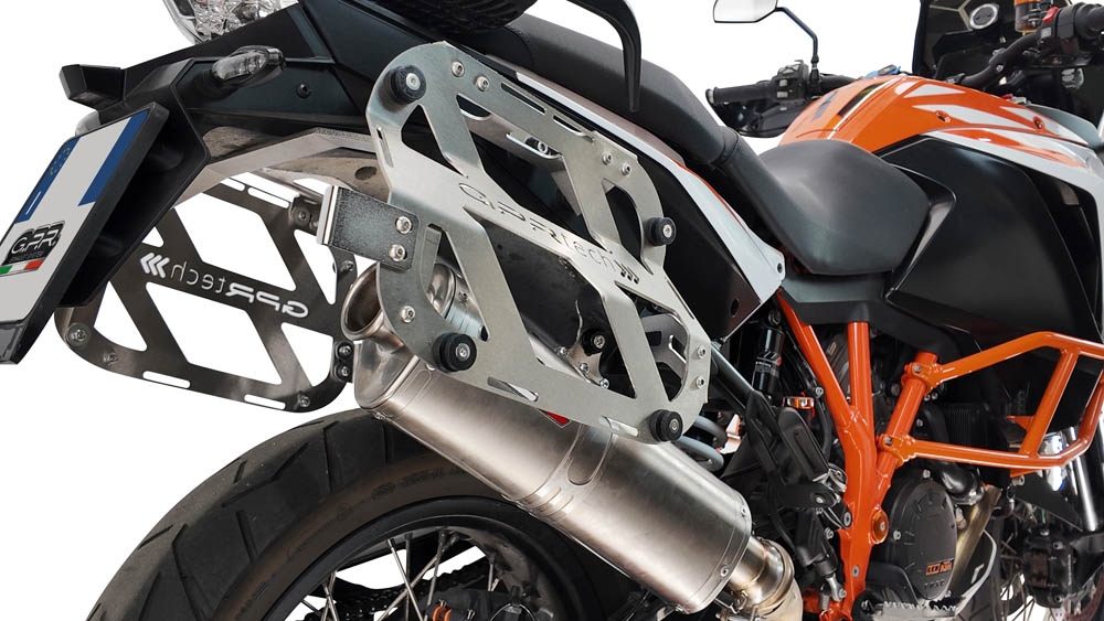 GPR TECH compatible with  Ktm Lc 8 1290 Super Adv 2015/2016 e3 GPR TECH Pair of side cases aluminum made with contoured right side, black color with specific pannier holder Capacity 38 LT. + 32 LT.