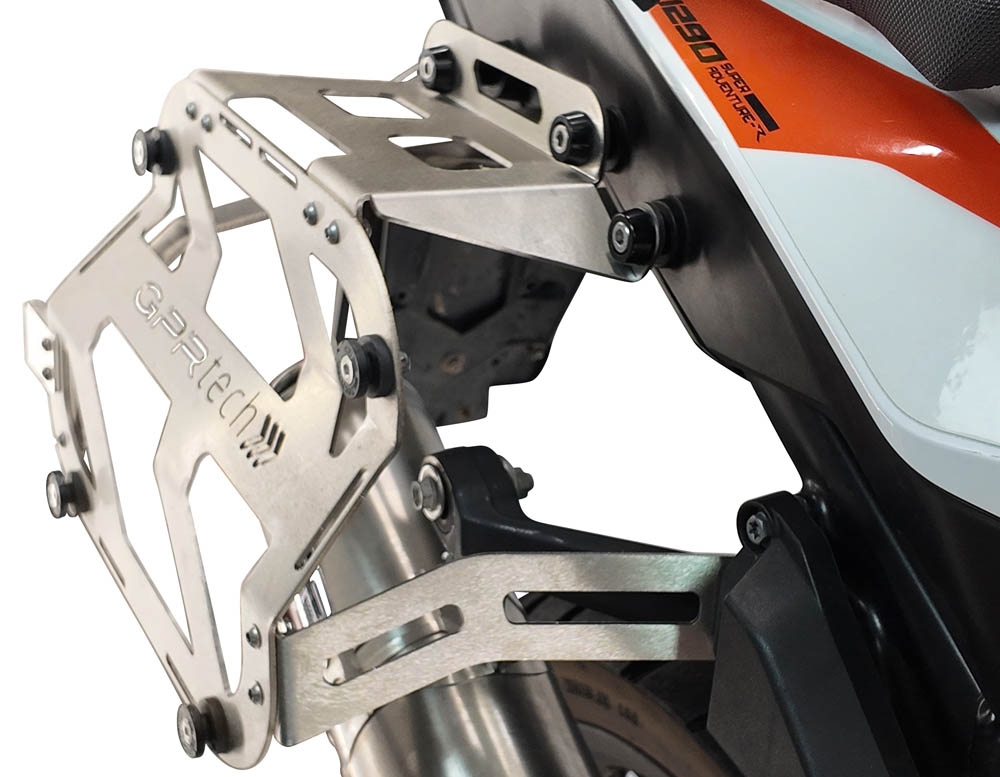 GPR TECH compatible with  Ktm Lc 8 1290 Super Adv 2015/2016 e3 GPR TECH Pair of side cases aluminum made with contoured right side, black color with specific pannier holder Capacity 38 LT. + 32 LT.