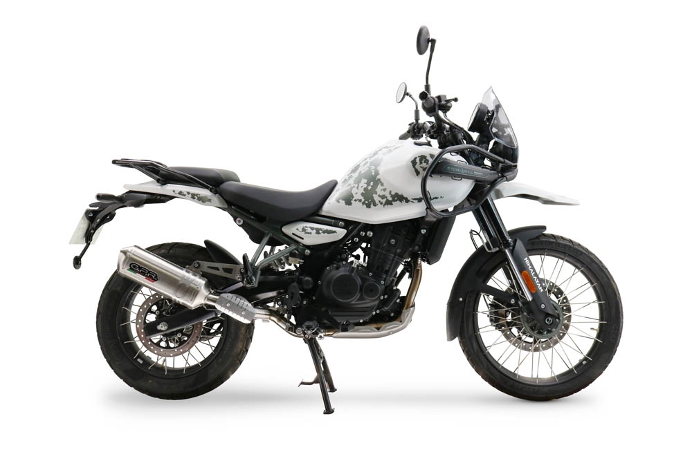 Exhaust compatible with Royal Enfield Guerrilla 450 2024-2025, Satinox, Slip-on exhaust including removable db killer and link pipe, EPA-compliant 