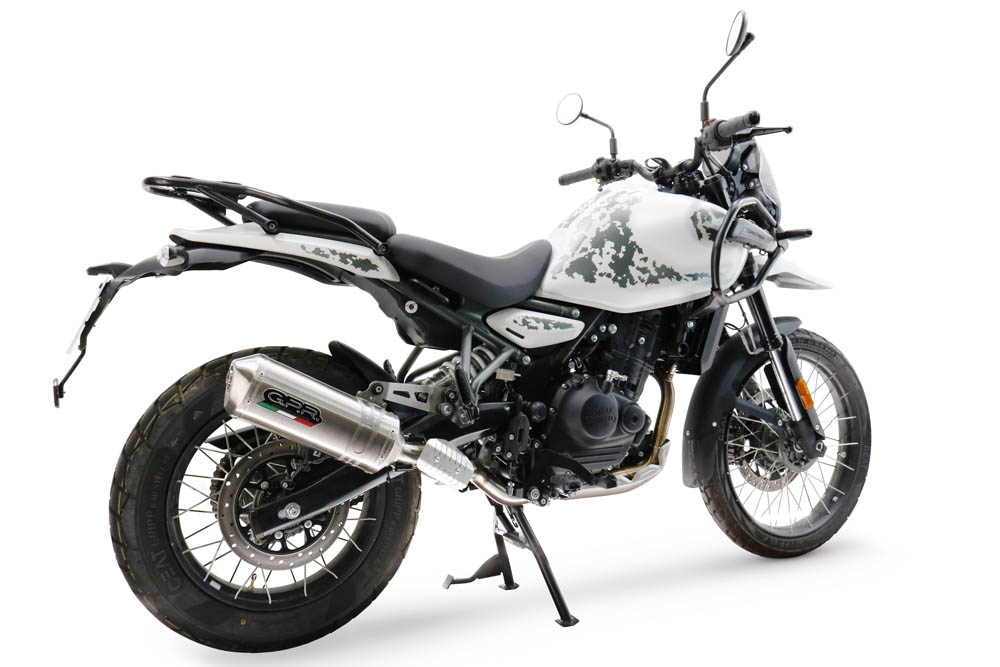 Exhaust compatible with Royal Enfield Guerrilla 450 2024-2025, Satinox, Slip-on exhaust including removable db killer and link pipe, EPA-compliant 
