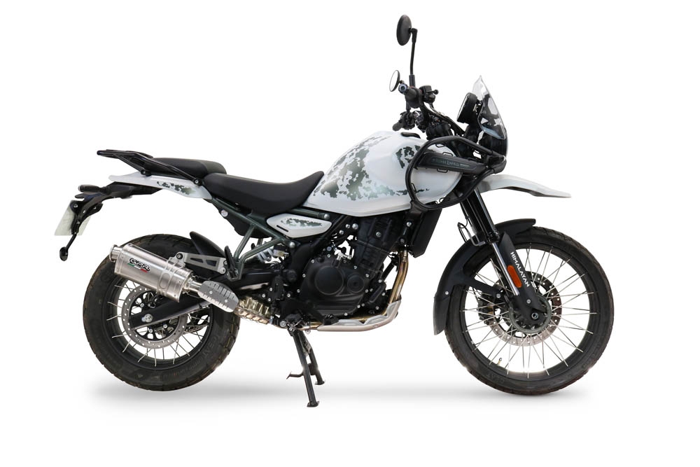 Exhaust compatible with Royal Enfield Guerrilla 450 2024-2025, Dune Triovale Titanio, Slip-on exhaust including removable db killer and link pipe, EPA-compliant 