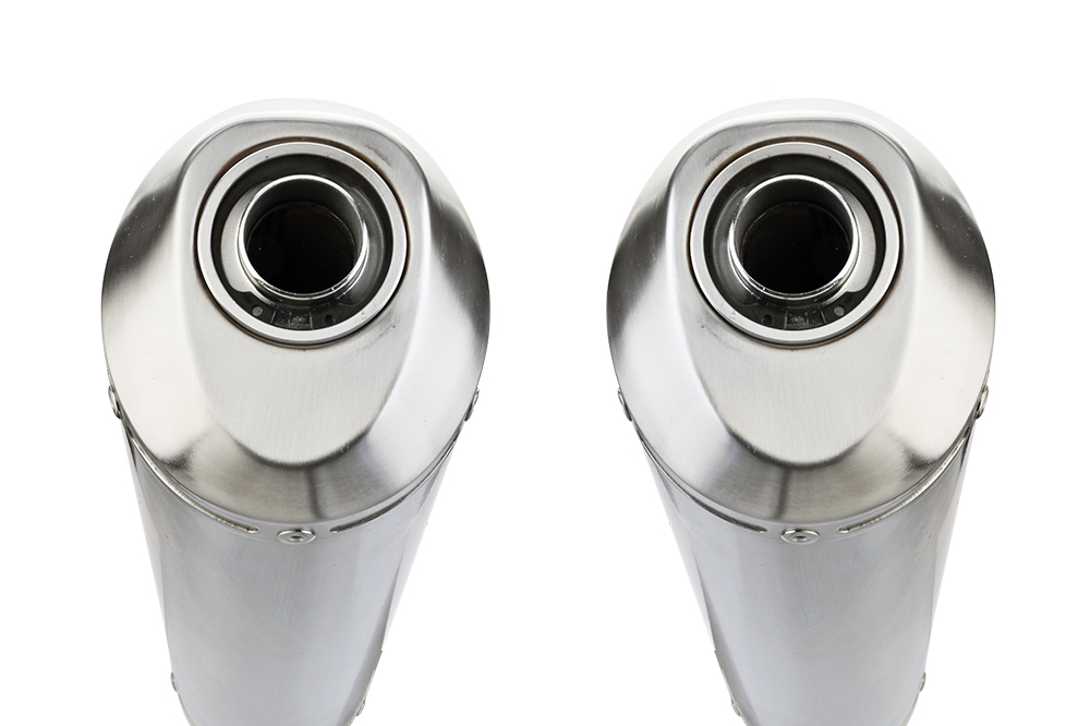 Exhaust compatible with Aprilia Tuono R 1000 Factory 2006-2010, Satinox, Dual slip-on including removable db killers and link pipes, not EPA-compliant 
