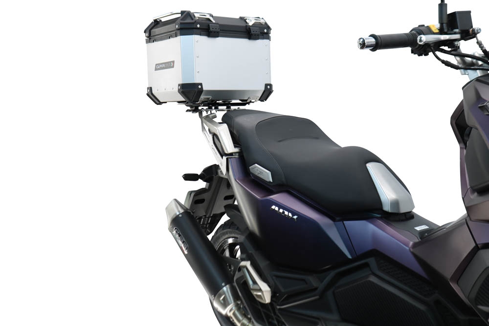 Top case GPR TECH compatible with  Sym ADX 125 2024/2026 e5 Plus Top Case Alpitech en aluminium, couleur argent avec plaque spécifique incluse Capacité Litres 45