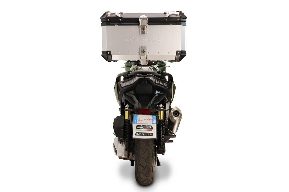 Top case GPR TECH compatible with  Voge SR 450 X 2026/2027 e5 plus Top Case Alpitech en aluminium, couleur argent avec  porte-bagases y plaque spécifique Capacité Litres 45