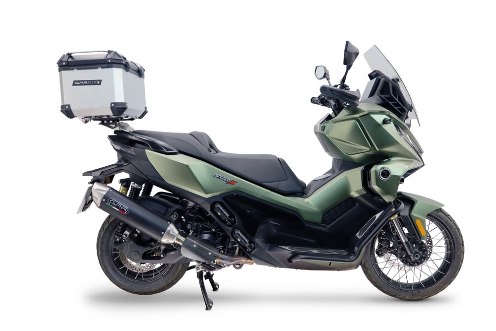 Top case GPR TECH compatible with  Voge SR 450 X 2026/2027 e5 plus Top Case Alpitech en aluminium, couleur argent avec  porte-bagases y plaque spécifique Capacité Litres 35