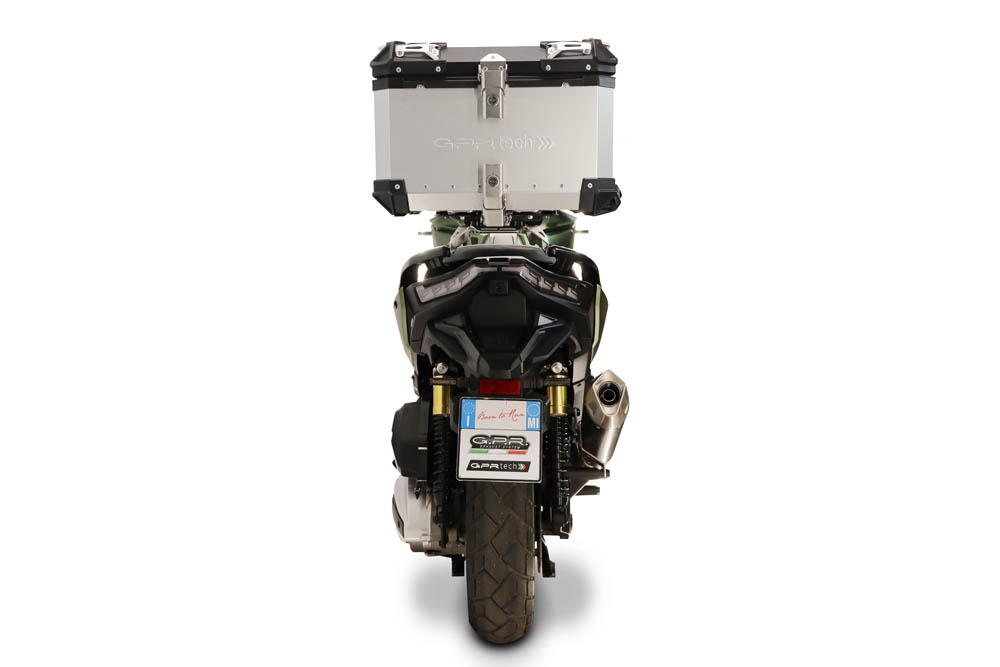 Top case GPR TECH compatible with  Voge SR 450 X 2026/2027 e5 plus Top Case Alpitech en aluminium, couleur argent avec  porte-bagases y plaque spécifique Capacité Litres 35