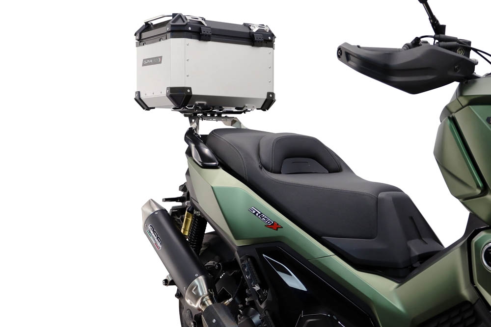 Top case GPR TECH compatible with  Voge SR 450 X 2026/2027 e5 plus Top Case Alpitech en aluminium, couleur argent avec  porte-bagases y plaque spécifique Capacité Litres 35