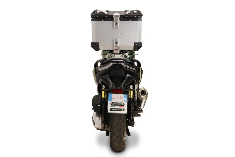 Top case GPR TECH compatible with  Voge SR 450 X 2026/2027 e5 plus Top Case Alpitech en aluminium, couleur argent avec  porte-bagases y plaque spécifique Capacité Litres 26