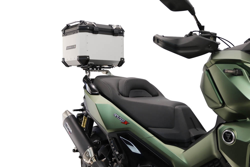 Top case GPR TECH compatible with  Voge SR 450 X 2026/2027 e5 plus Top Case Alpitech en aluminium, couleur argent avec  porte-bagases y plaque spécifique Capacité Litres 26