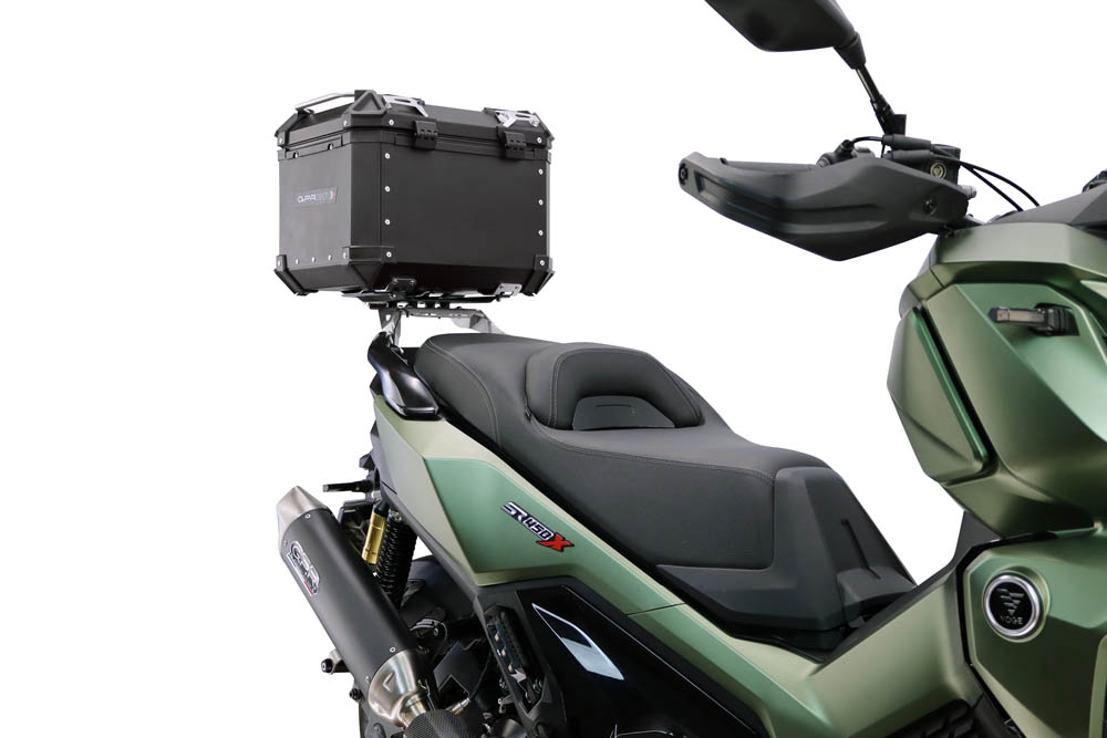 Top case GPR TECH compatible with  Voge SR 450 X 2026/2027 e5 plus Top Case Alpitech en aluminium, couleur argent avec  porte-bagases y plaque spécifique Capacité Litres 26