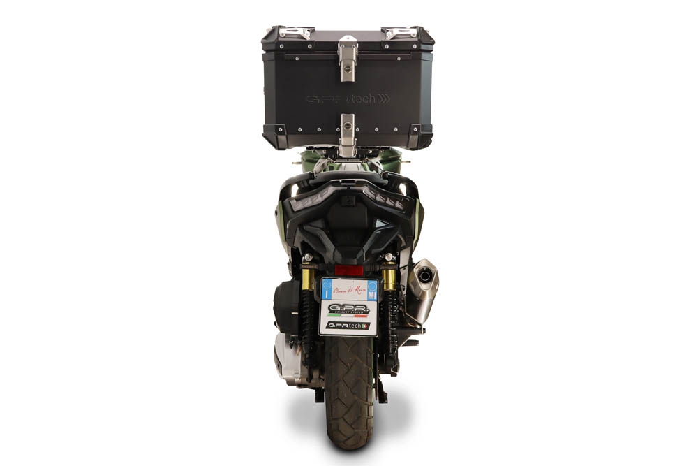Top case GPR TECH compatible with  Voge SR 450 X 2026/2027 e5 plus Top Case Alpitech en aluminium, couleur argent avec  porte-bagases y plaque spécifique Capacité Litres 35