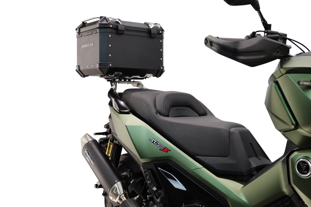 Top case GPR TECH compatible with  Voge SR 450 X 2026/2027 e5 plus Top Case Alpitech en aluminium, couleur argent avec  porte-bagases y plaque spécifique Capacité Litres 35