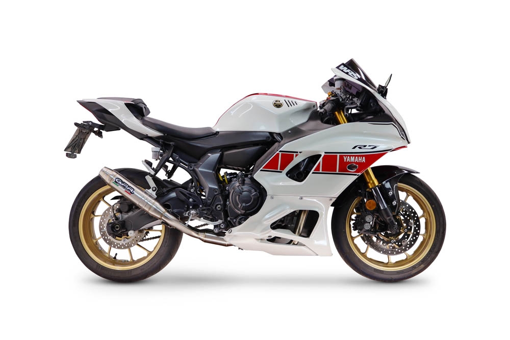 GPR pot echappement compatible avec Yamaha YZF R7 2021-2024, Deeptone Inox, Homologué et légal, système d'échappement complet avec catalyseur et db killer amovible 