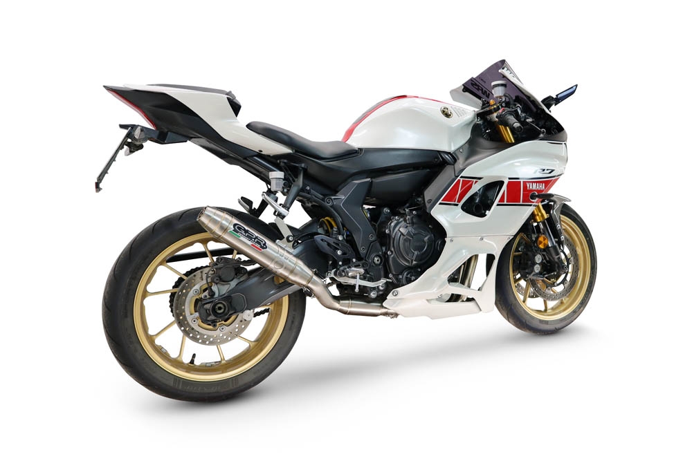 GPR pot echappement compatible avec Yamaha YZF R7 2021-2024, Deeptone Inox, Homologué et légal, système d'échappement complet avec catalyseur et db killer amovible 