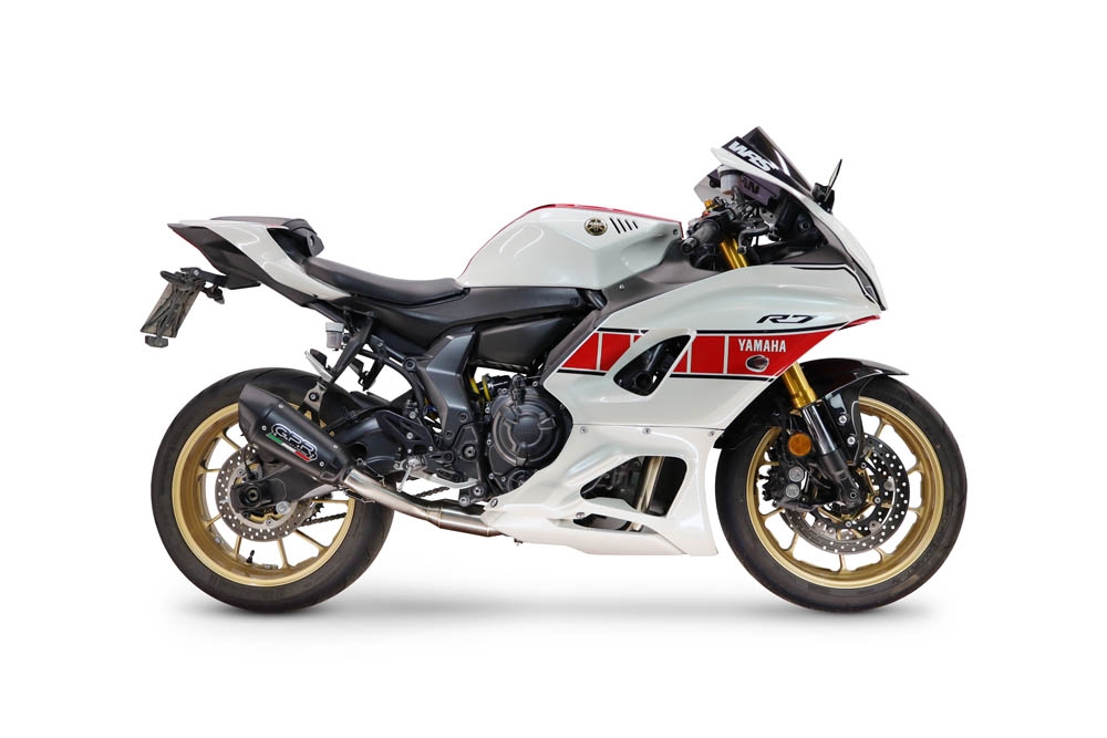 GPR pot echappement compatible avec Yamaha YZF R7 2021-2024, GP-Revo Black Titanium, Homologué et légal, système d'échappement complet avec catalyseur et db killer amovible 