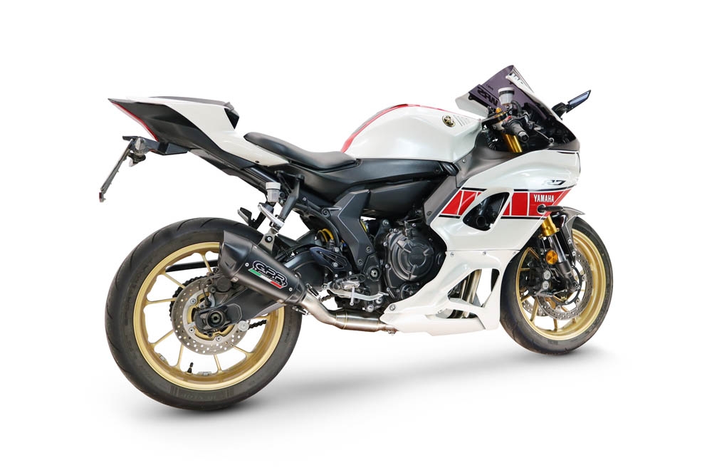 GPR pot echappement compatible avec Yamaha YZF R7 2021-2024, GP-Revo Black Titanium, Homologué et légal, système d'échappement complet avec catalyseur et db killer amovible 