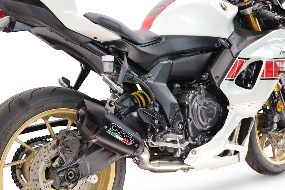 GPR pot echappement compatible avec Yamaha YZF R7 2021-2024, GP-Revo Black Titanium, Homologué et légal, système d'échappement complet avec catalyseur et db killer amovible 