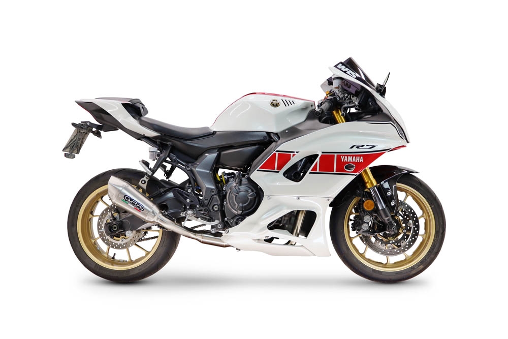 GPR pot echappement compatible avec Yamaha YZF R7 2021-2024, GP-Revo Titanium, Homologué et légal, système d'échappement complet avec catalyseur et db killer amovible 