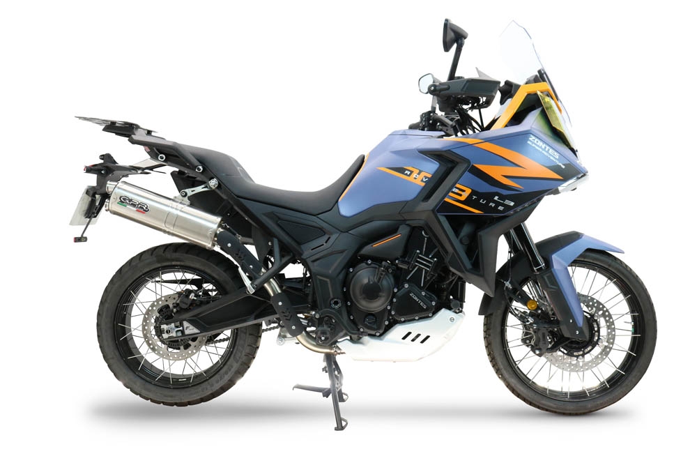 GPR pot echappement compatible avec  Zontes 703 F 2025-2026, Dual Inox, Pot echappement racing,silencieux avec db killer et des tuyaux de liaison sans homologation 